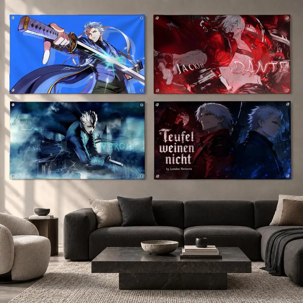Game Devil May Cry Vergil Flags Fabric Pennant Banner, Apt Wall Decor, Living Corner, Bedroom, Studio, E-sports Room