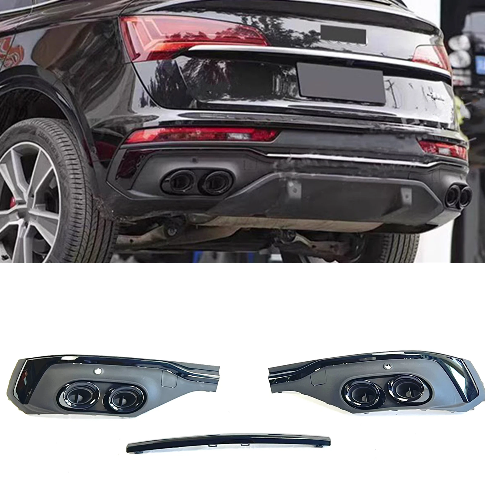 For Audi Q5 S Line Sport Back 2021-2023 SQ5 Style Rear Bumper Diffuser Exhausts Spoiler Splitter Lip Body Protector Cover Kit