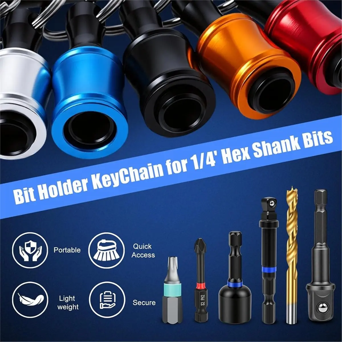 2026 New Bit Holder Keychain 2-Pack (6 Per Set),1/4