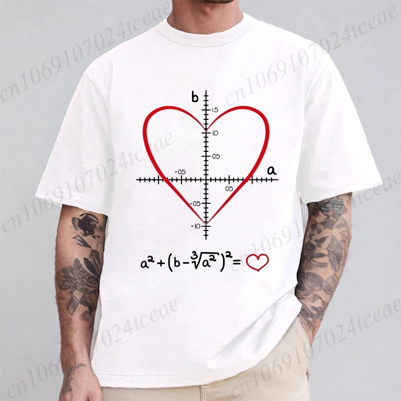 Mathematics Lovers Men's T-Shirt Short Sleeve T-Shirt Summer Casual Tees Top Heart Equation Romantic Math Nerd Geek Men T-Shirts