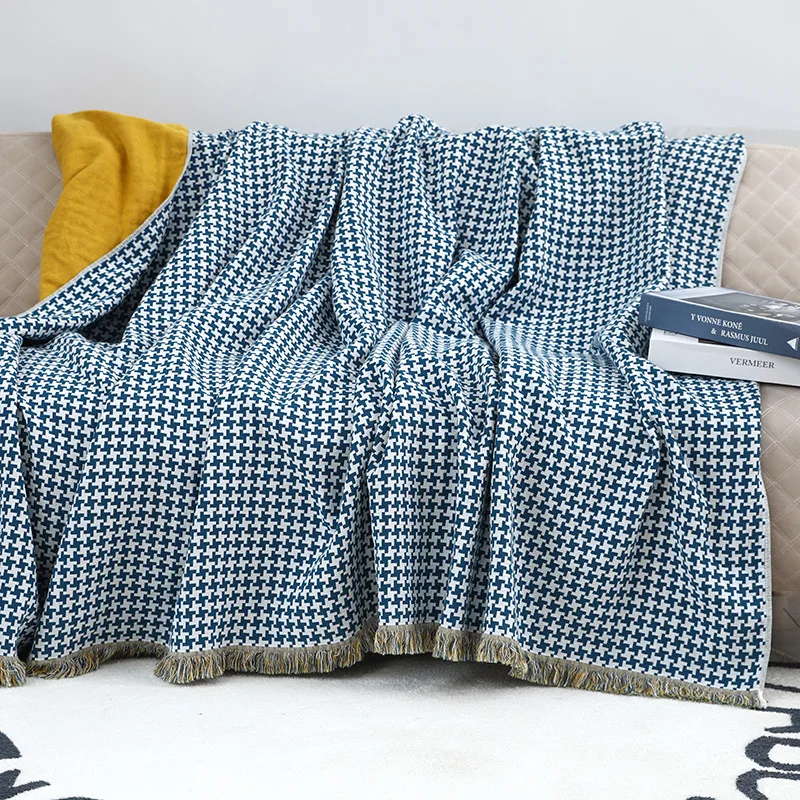 Houndstooth Cotton Blanket Bedspread for Adults, Beds, Sofa, Pillow Towels, Home, Travel, Picnic, 150*200 cm, 200*230 cm