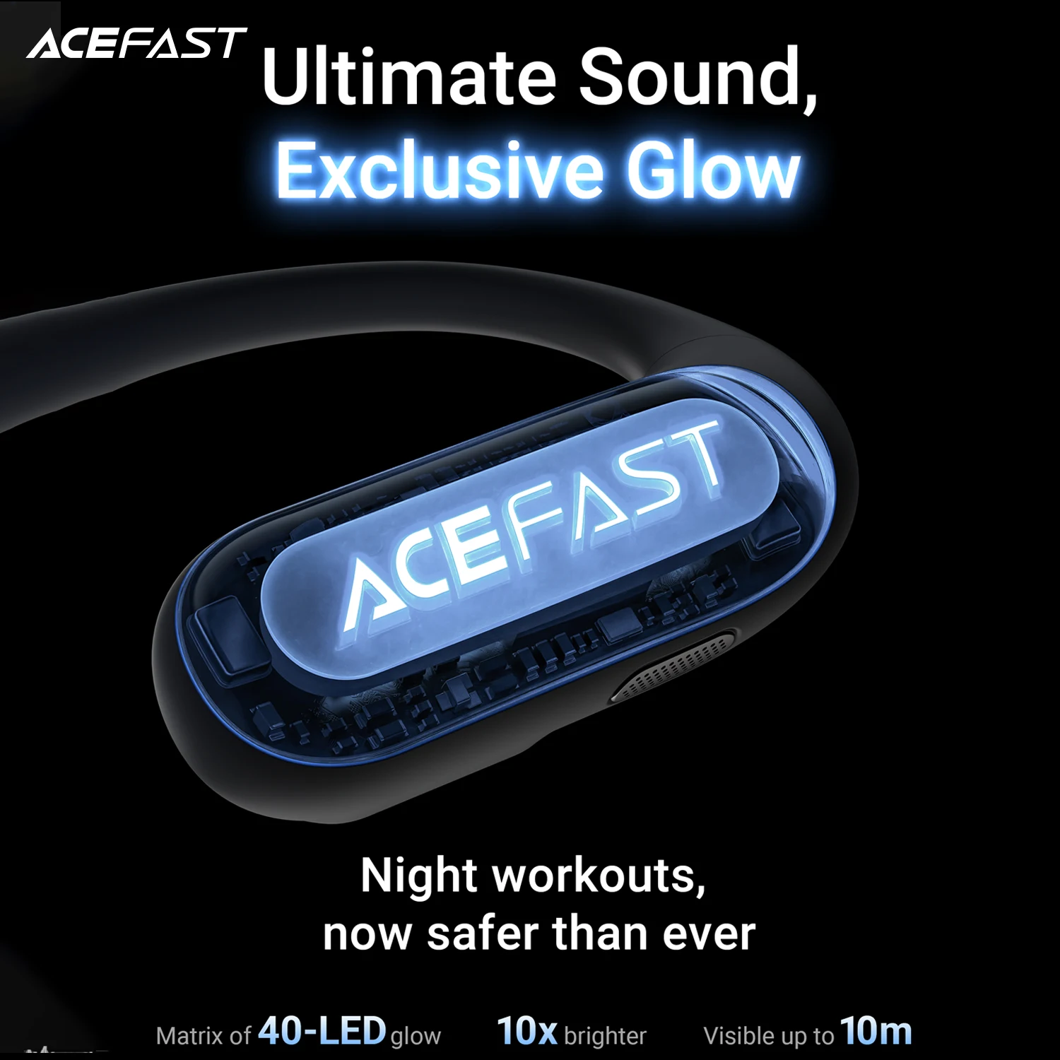ACEFAST FA001 Open-Ear-Funkkopfhörer mit Nachtlicht, RGB-Musik, Sport-Ohrhörer, unterstützt App, EQ-Modus, ENC-Anrufgeräuschunterdrückung