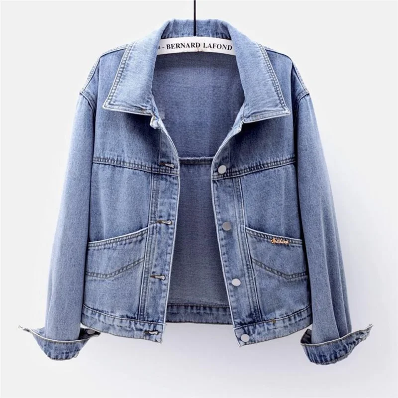 

Женская джинсовая куртка свободного кроя для весны и осени, с вышивкой, однотонная, укороченная, черная, повседневная верхняя одежда в стиле Cleanfit