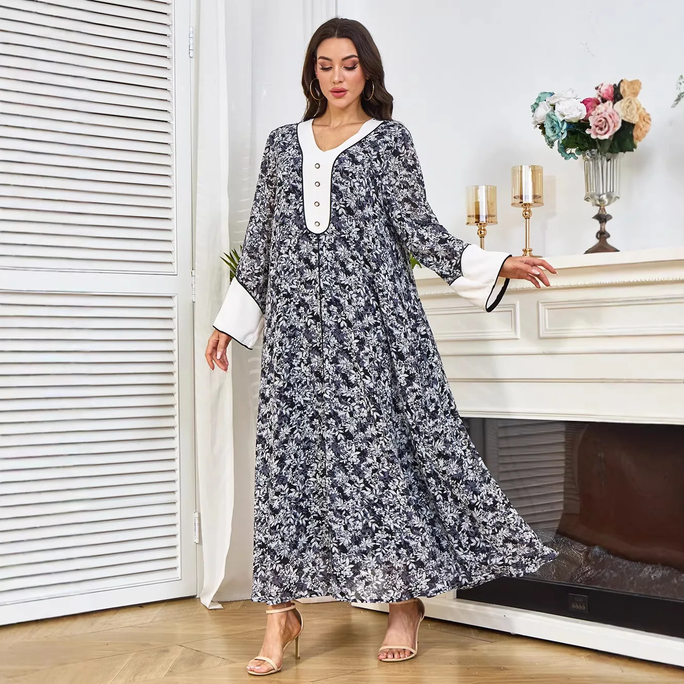 

Africa Clothing Muslim Floral Print Woman Abaya Dubai Loose Dresses Elegant Long Sleeve Kaftan 2026