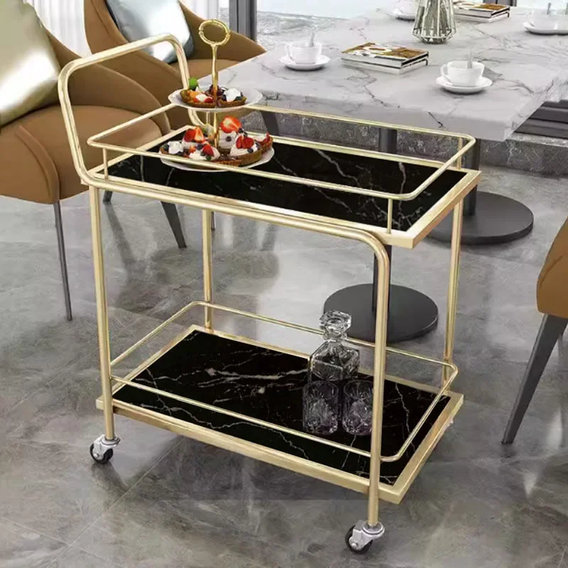 Free Shipping Cart Hotel Cleaning Wheeled Double Multipurpose Utility Storage Gold Trolley Tool High-style Rotating Bar Portable