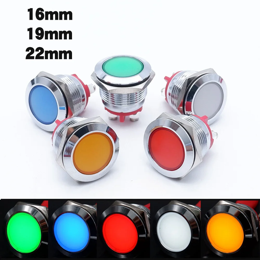 16mm 19mm 22mm Metal Indicator Light LED Warning Signal Indicator Light Red Orange Blue Green Screw/pin Terminal 5V 12V 24V 220V