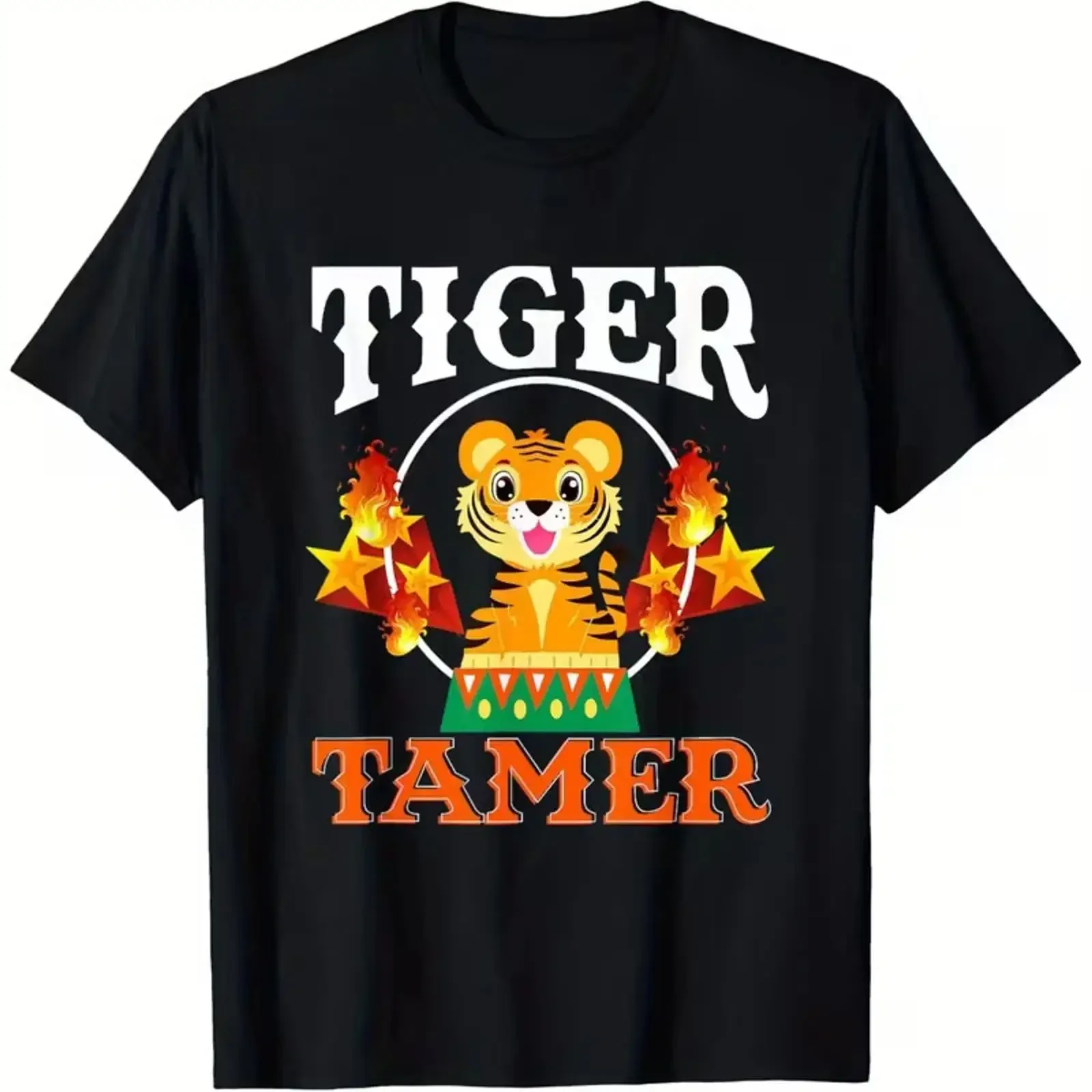 Tiger Trainer Circus Taming T Shirt Loose style new unisex short sleeved vintage Washed Casual Soft homme Slightly Breathable