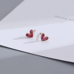 New Mini Rose Color Crystal Heart Stud Earring for Women Temperament Korean Design Cute Wedding Jewelry Brincos Girl Gift