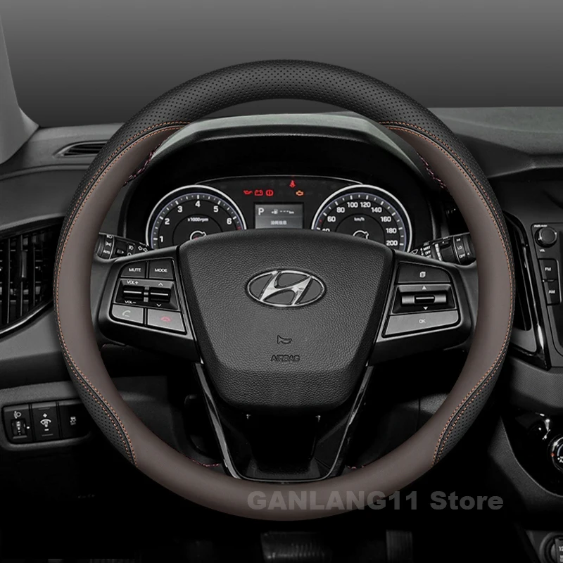 Leather Car Steering Wheel Cover For Hyundai Tucson SantaFe Palisade Sonata i10 i20 i30 Auto interior Hyundai i30 Accessories