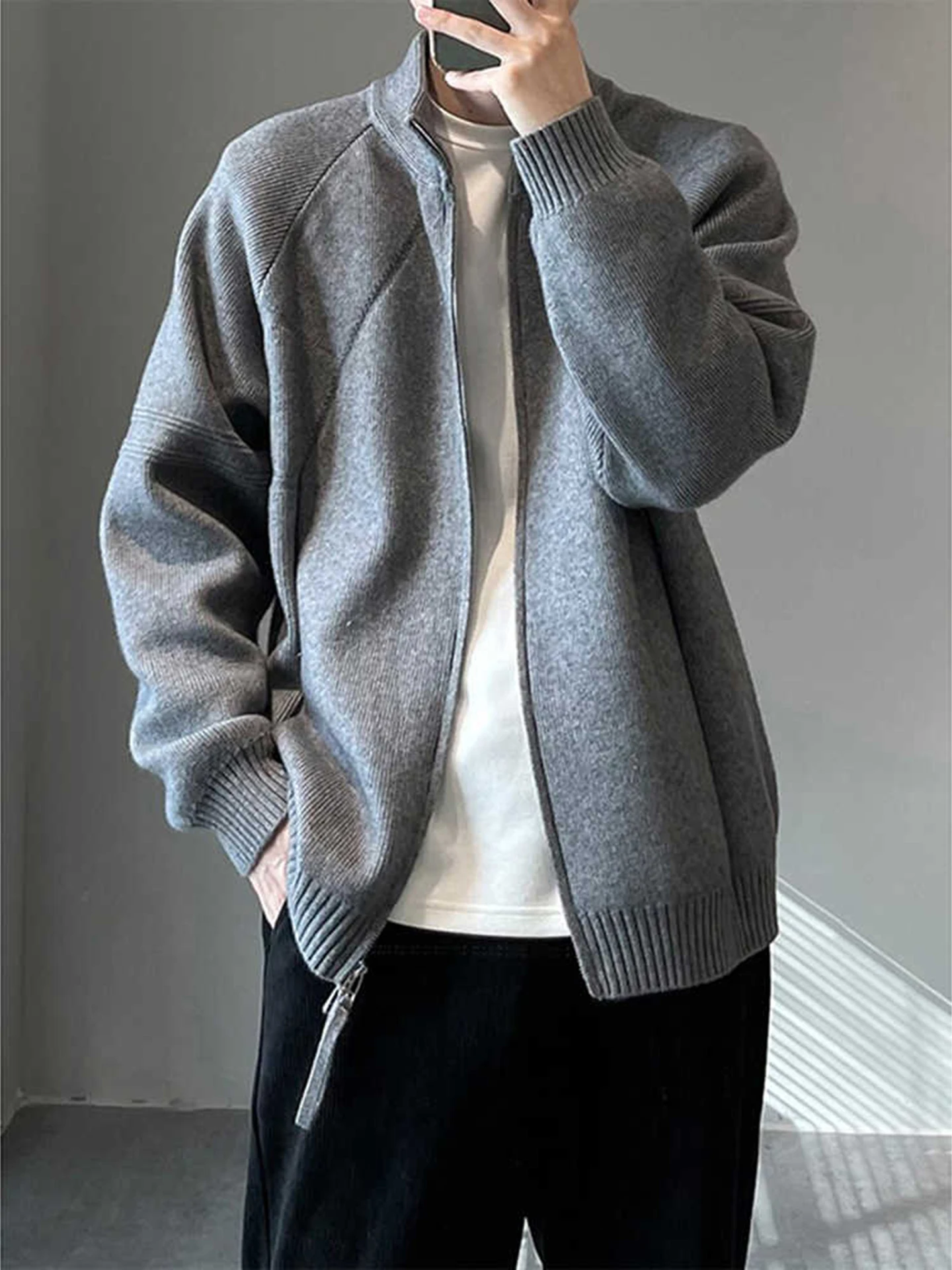 

Cleanfit Men's Knitted Open Cardigan Autumn Winter Leisure Sle Zipper Sweater Stand Collar Layering Trendy Korean Series