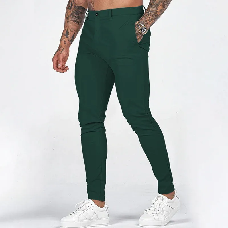 

New 2024 Men's Casual Pants Straight Leg Pure Color Long Trousers Comfortable Cotton Polyester Summer Season mid Waist