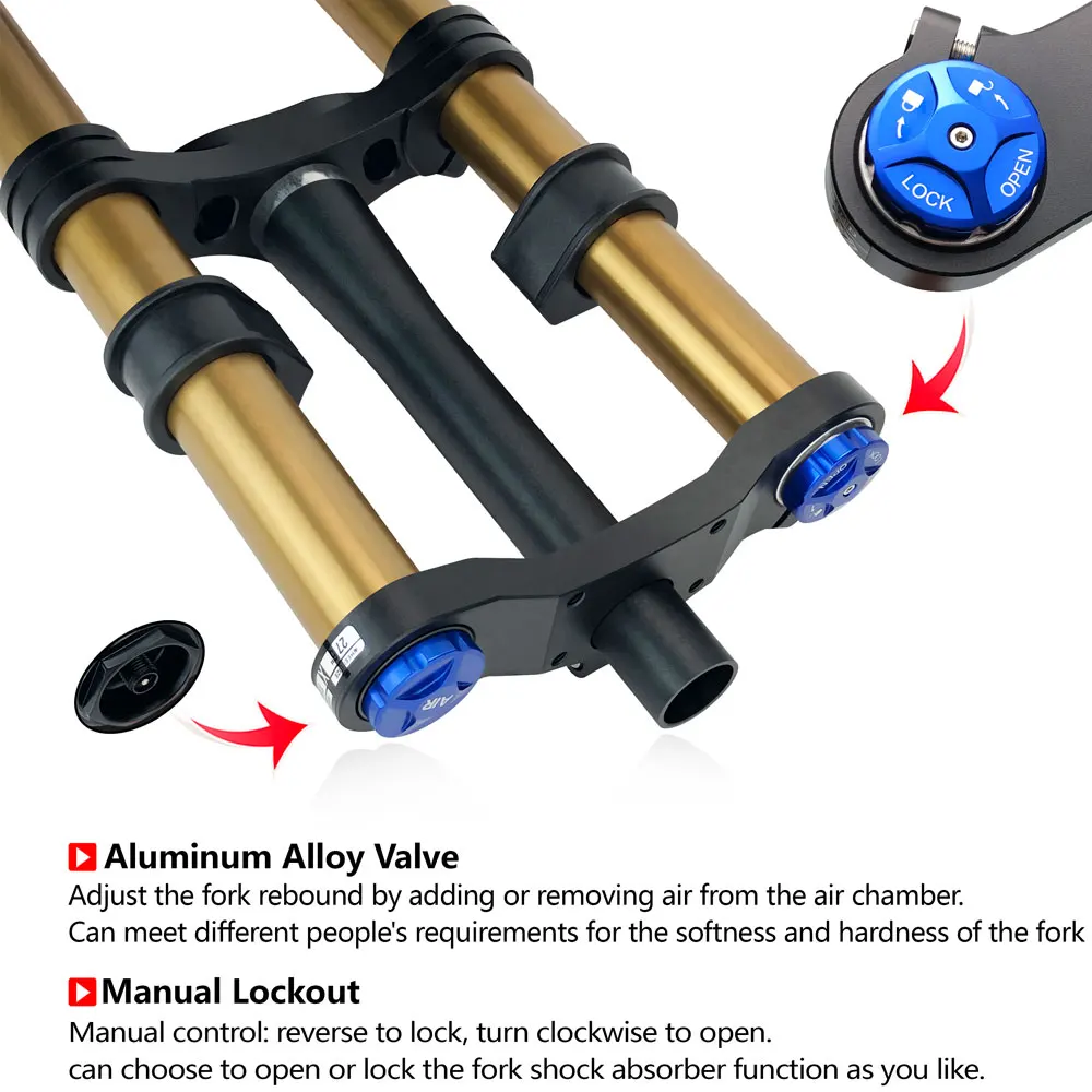 MAGICBROS MTB Dual Crown Air Suspension Fork 36MM Tube Thru-axle