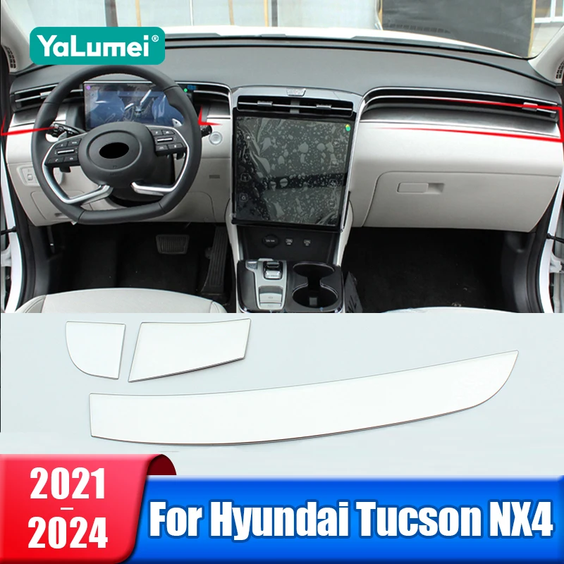 

Car Central Control Dashboard Trim Cover For Hyundai Tucson NX4 2021 2022 2023 2024 Hybrid N Line Stainless Steel Accessories