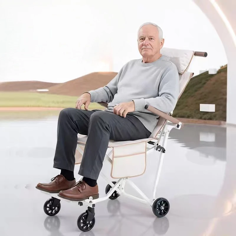 Compact Foldable Wheelchair Walker Travel Scooter for Seniors Sit or Push Heavy Duty 200 Jin Two Gear Adjustment Easy Transport