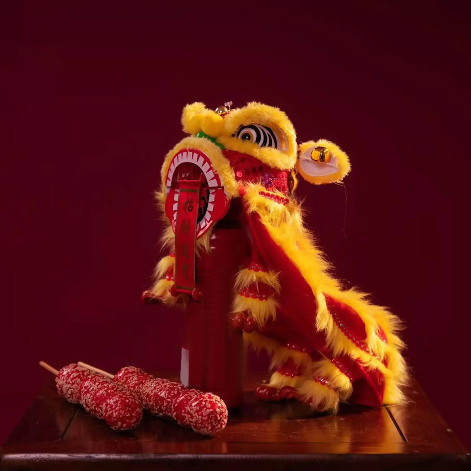 中国マリオネットライオンおもちゃ　創造的で頑丈な手作り　2025年携帯お土産工芸品　中国正月ギフトパーティー　春節