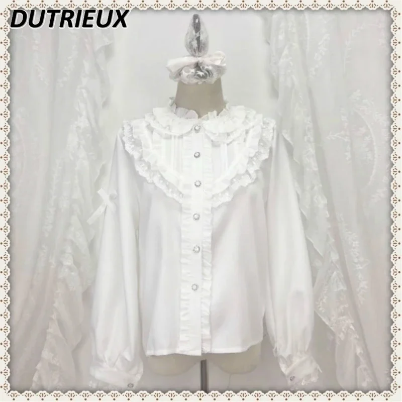 

Early Spring Sweet White Shirt Spring and Autumn Lolita Long Sleeves Inner Wear White Blouse Women's Design Sense Niche Top