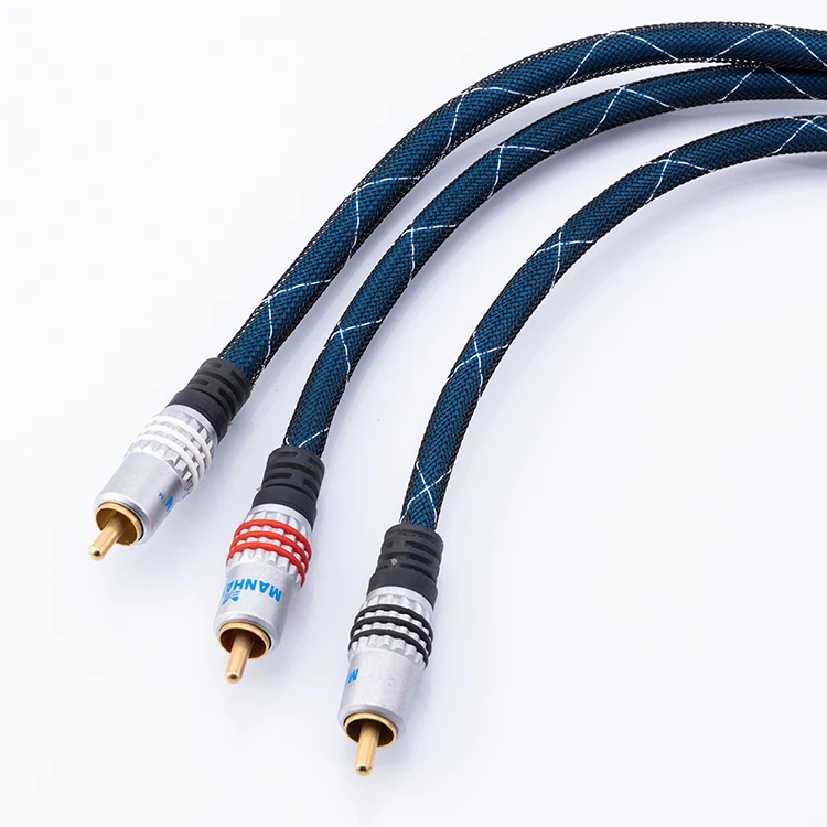 Манхэттен 3-RCA аудиокабель с премиум нейлоновой сеткой rca штекер на 2 * rca штекер Манхэттен 3-RCA аудиокабель с премиум нейлоновой сеткой rca штекер на 2 * rca штекер