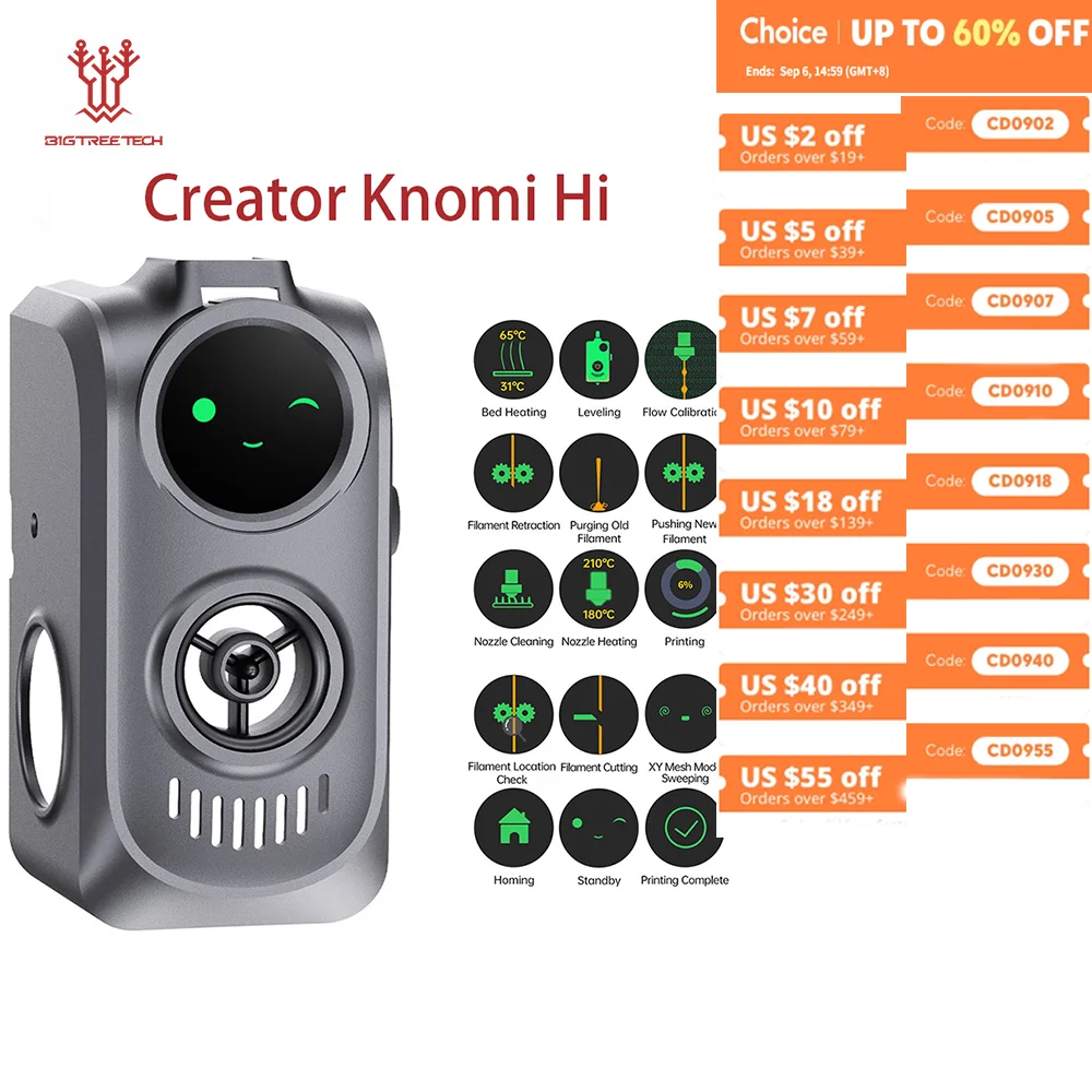 

BIGTREETECH Creator Knomi Hi Smart UI Visualized Real-Time Monitoring Screen Customizable Colors GIFs For Creality Hi 3D Printer