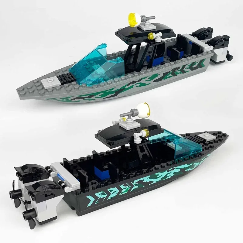 MOC World Camo Submarinos, lanchas rápidas para perros de policía, barcos de goma, escena de guerra, modelo de bloques de construcción militares, Kits de ladrillos, juegos de Ideas