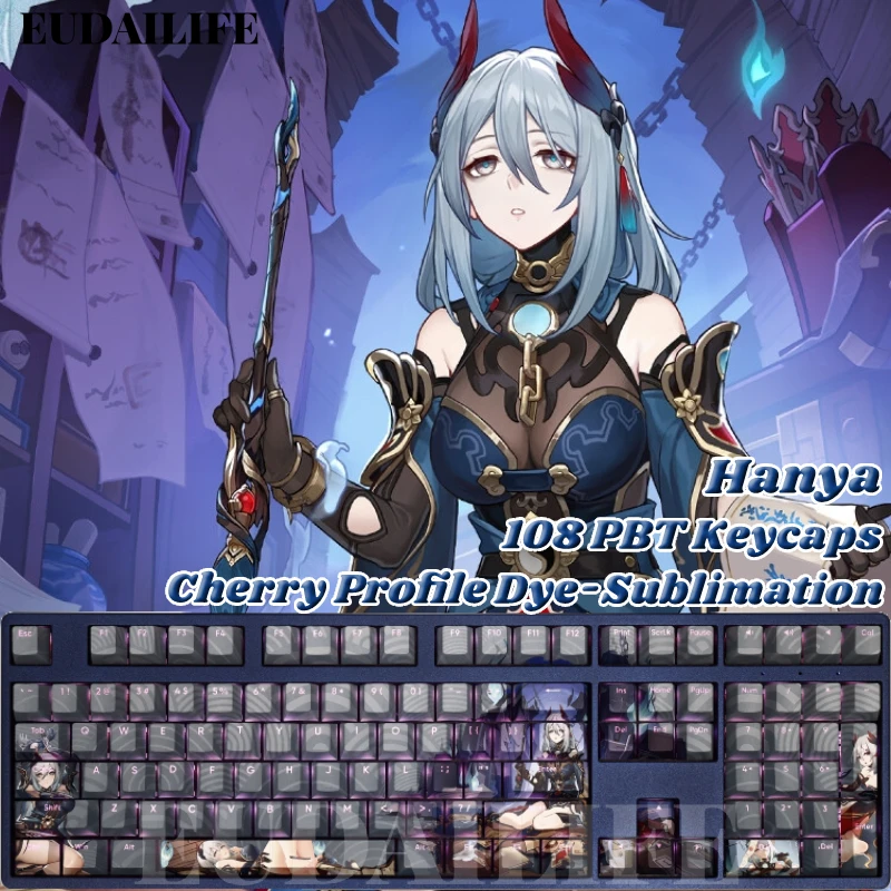 Hanya 108 Keycap Honkai Star Rail PBT DYE Sublimation Light Transmitting Cherry Switch Cross Key Cover for Mechanical Keyboard