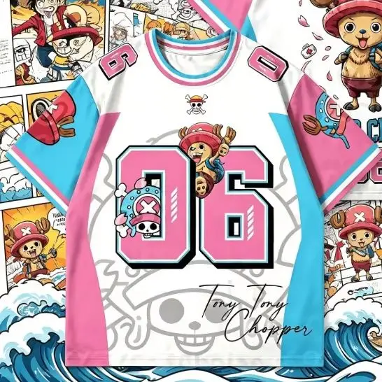 Nueva Camiseta de One Piece Tony Tony Chopper 06 para Hombre, Sombrero de Paja, Piratas, Manga Corta, Cuello en V, Rosa, Azul, Gráfico de Anime, Ropa Casual de Calle