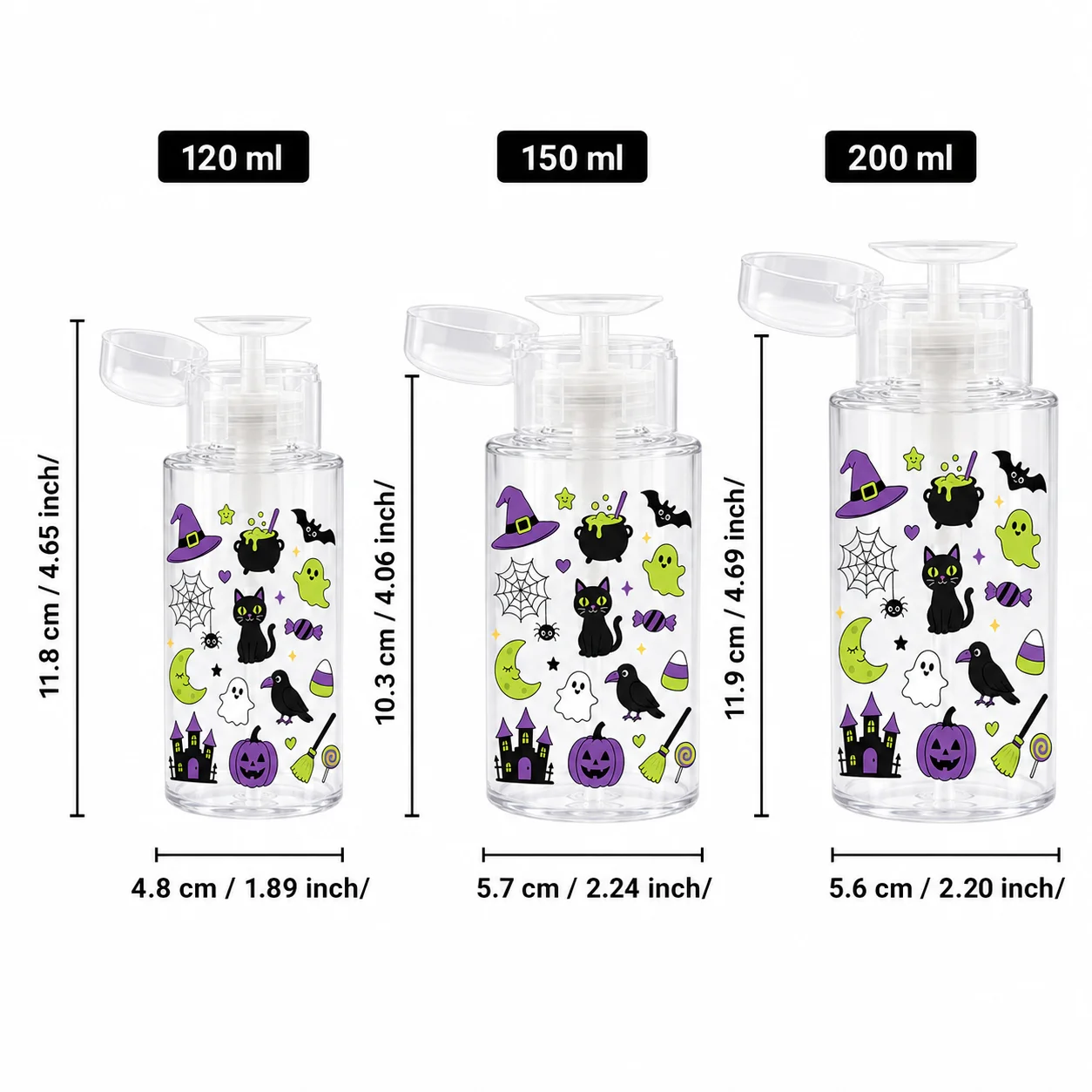Halloween Pump Dispenser Bottle Cute Printed Travel Cosmetic Bottle for Makeup Remover Toner Refillable Portable Container