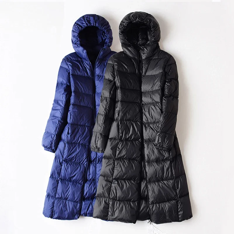 Plus Size Woman Duck Down Jackets Autumn Winter Ultralight Hooded Women Down Coat Portable Long Parkas Padded Puffer Overcoat