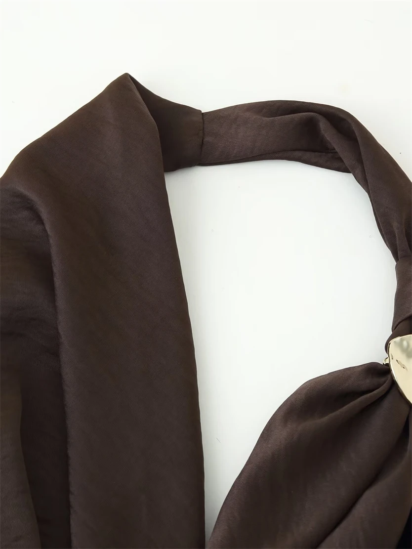 Women's Draped Texture Pleated Waist Dress, Flattering Silhouette, Asymmetrical Midi Dress, New