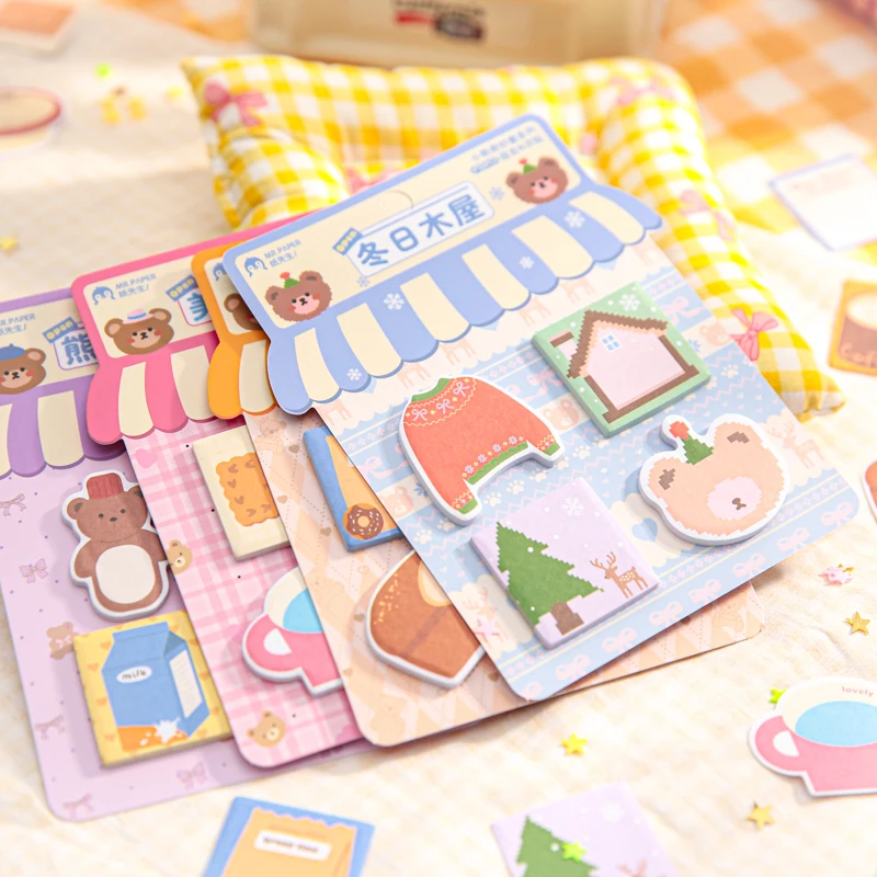 8 bungkus/lot bantalan memo kertas segar dekoratif seri Little Bear Wonderful House