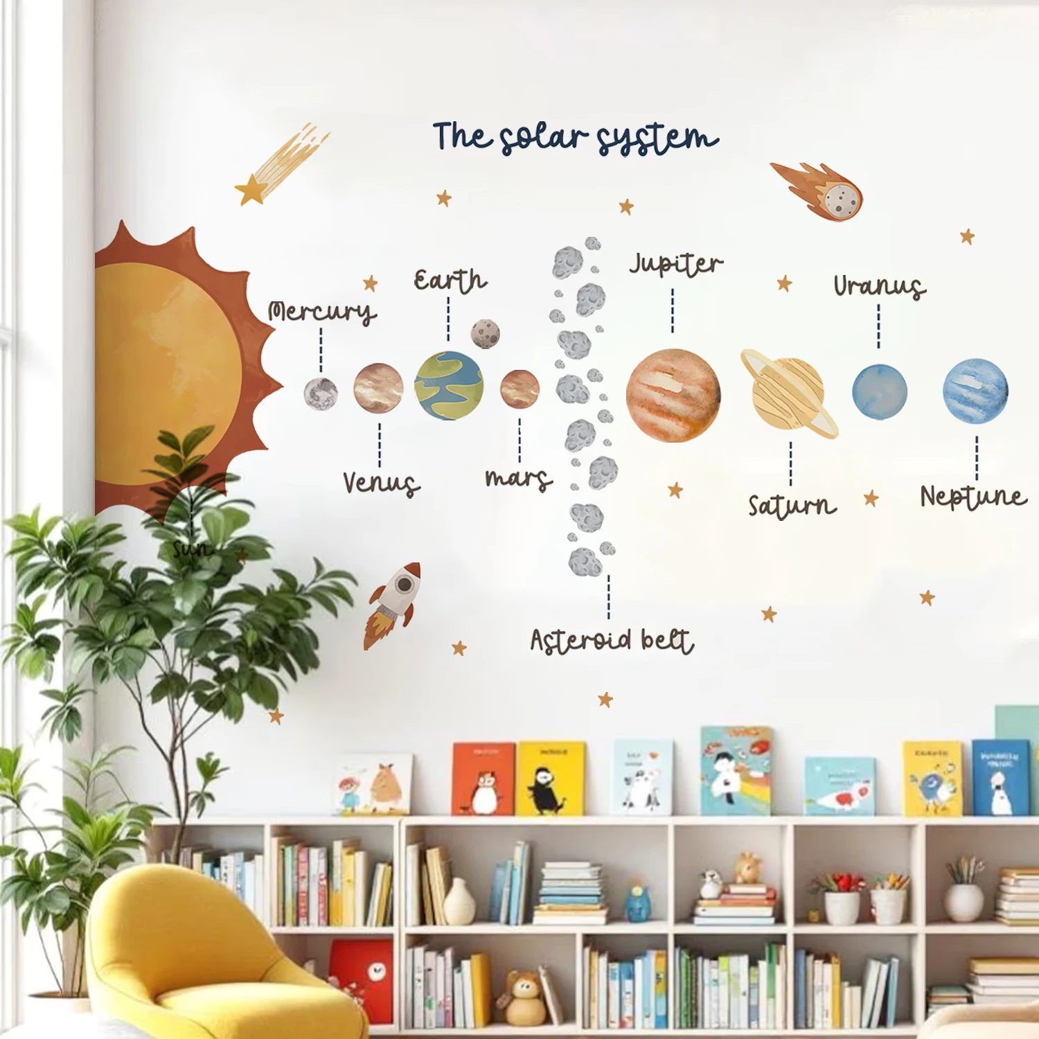 Educational The Solar System Space Wall Sticker Child Room Boys Bedroom Countdown Rocket Playroom Vinyl Decal Living Home Decor