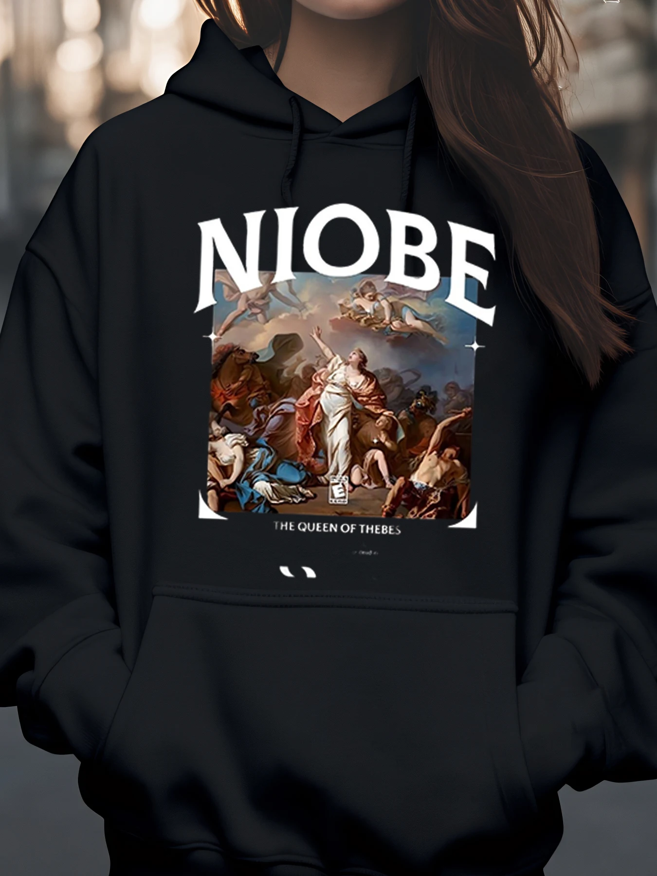 سترة Niobe the Queen of Thebes ذات قلنسوة مطبوعة بتصميم فني كلاسيكي ملابس كاجوال للنساء والرجال