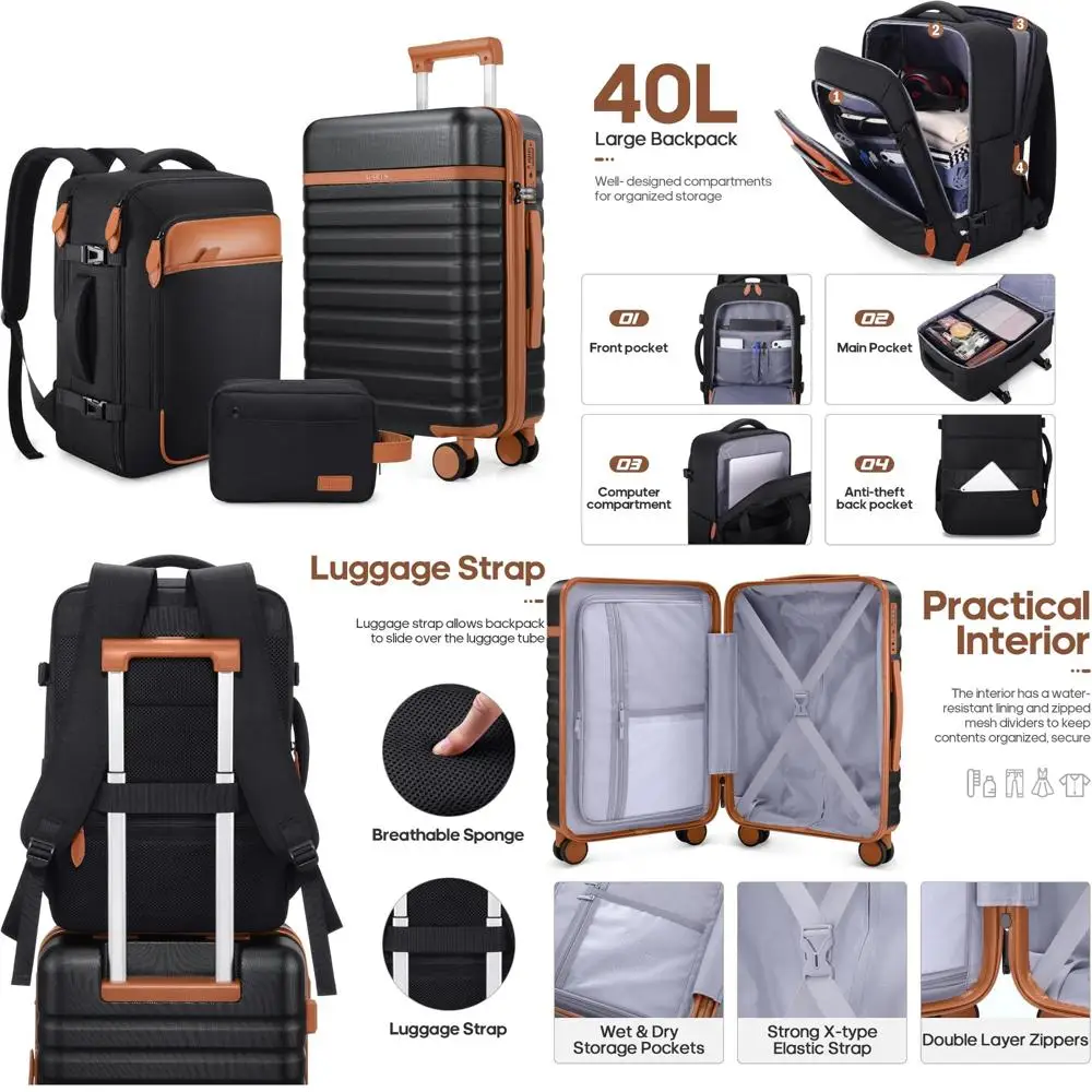 

Набор чемоданов Hardside Spinner из 3 предметов, 20 ручных чемоданов с замком TSA, прочный дорожный компаньон для частоких флаеров