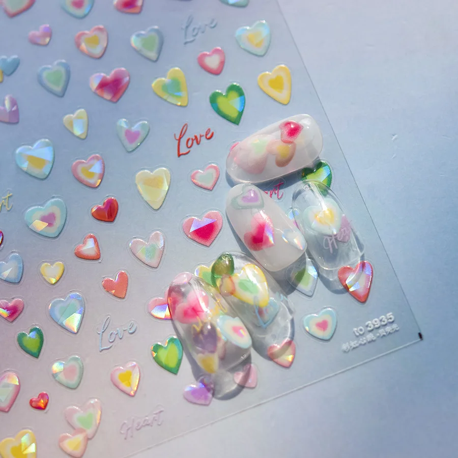 5D Relief Jelly Shell Light Colorful Love Kawaii Heart Adhesive Nail Art Stickers Decals Manicure Ornaments Accessories