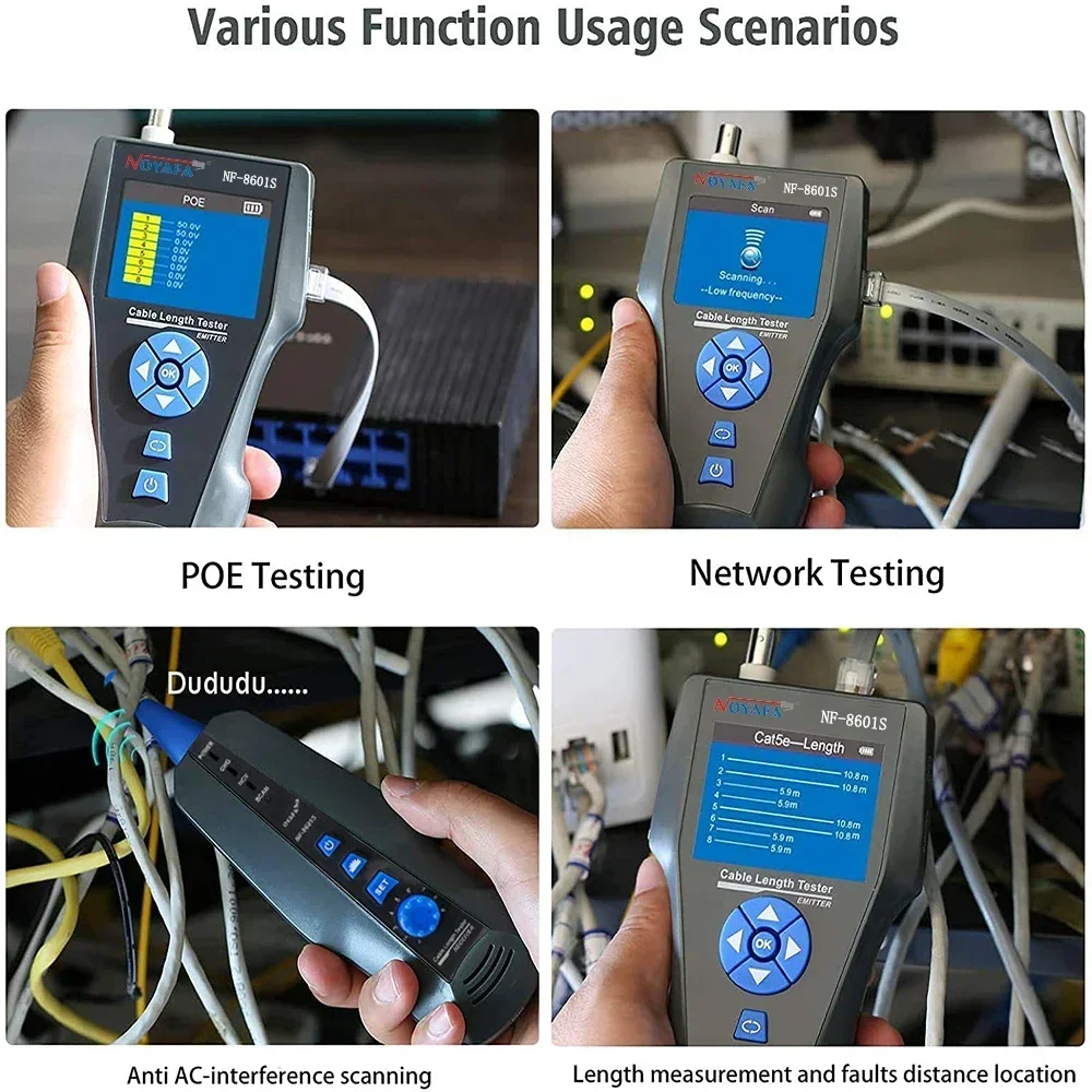 Noyafa NF-8601 NF-8601S TDR Cable Tester PoE PING Testing Wire Tracker Cable Length Tester Fault Locator for BNC RJ11 RJ45 Cable