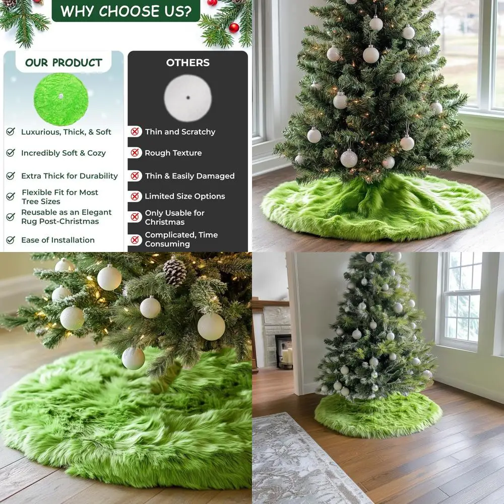 

Плюшевые искусственные меховые 72-дюймовые зеленые елочные юбки, украшения для рождественской вечеринки