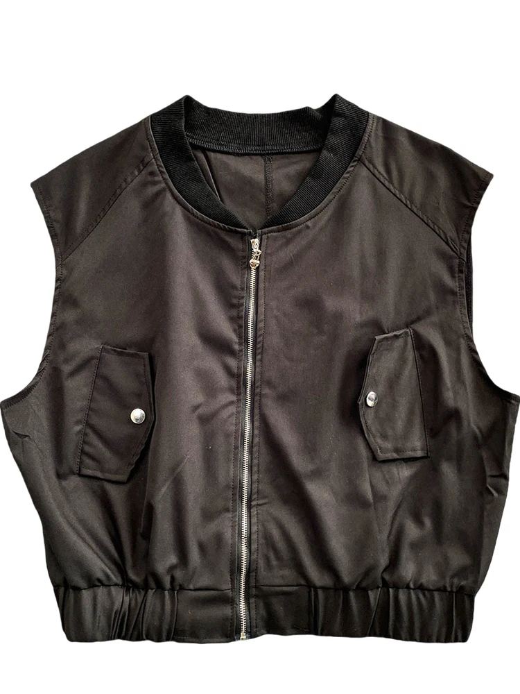 

Новинка 2025, коричневый жилет с воротником-стойкой, женский повседневный жилет на молнии, свободный утягивающий топ для поездок на работу, Sle ket Detail