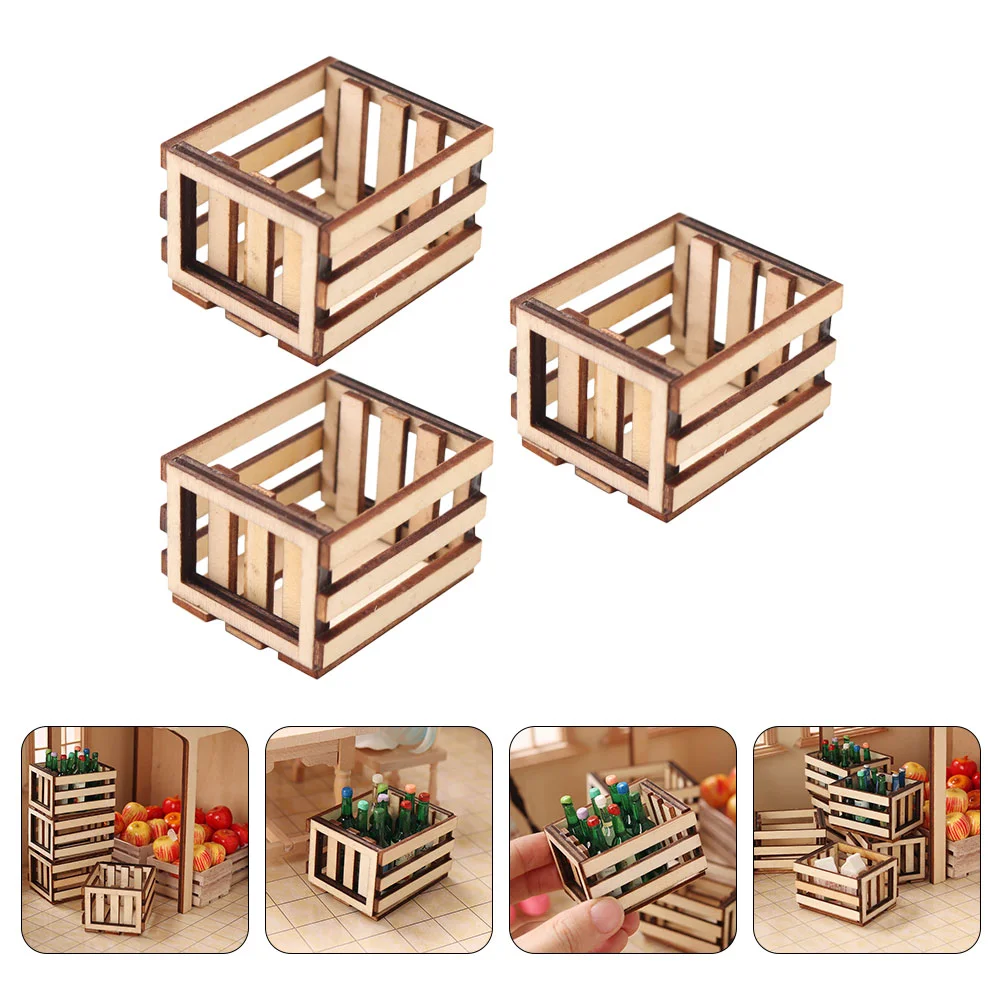 3 Pcs Miniature Candy Toy Wooden Frame Container Baskets Model Furniture Room Ornament Storage House Layout