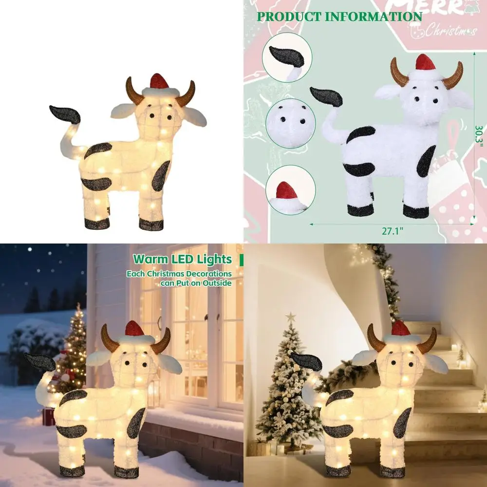

Рождественское украшение с подсветкой Хайлендской коровы, 30,3 Декор сельскохозяйственных животных для внутренних и наружных праздничных дисплеев