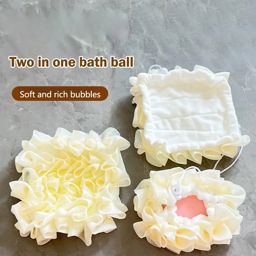1 piece of soft loofah sponge bath ball -2-in-1 soap dispenser and body scrub exfoliating shower ball for men and women