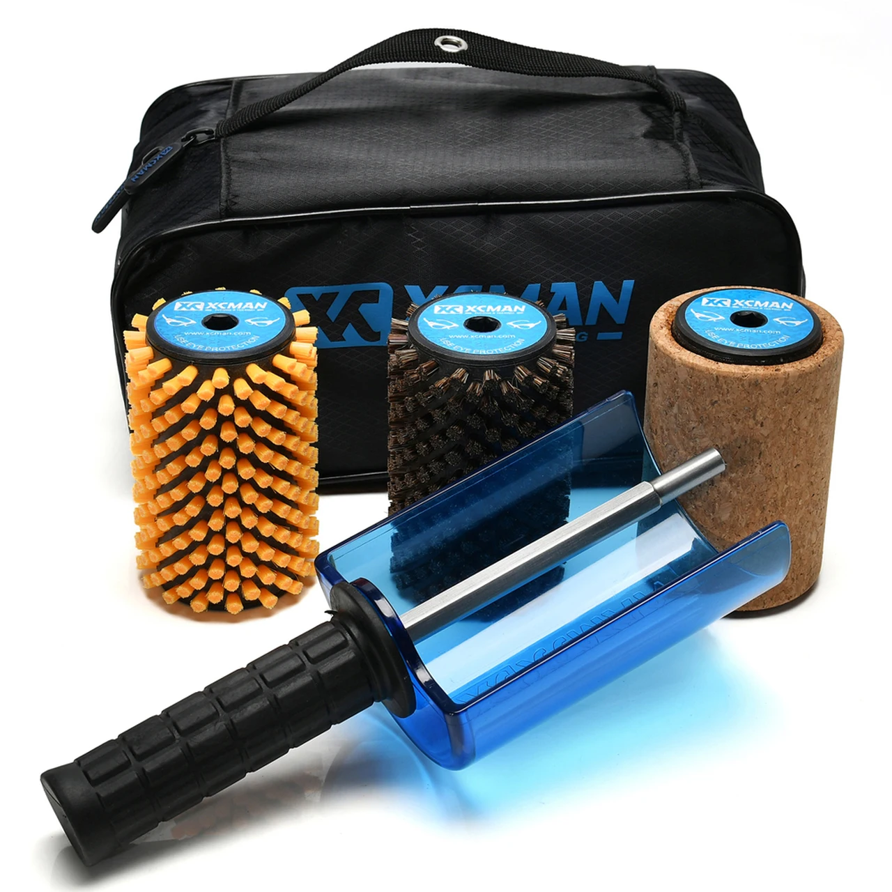 XCMAN Ski Roto Brush Kit Roto Brush Handle Axle with All 3 Brushes:Nylon,Horsehiar,Brass/Cork