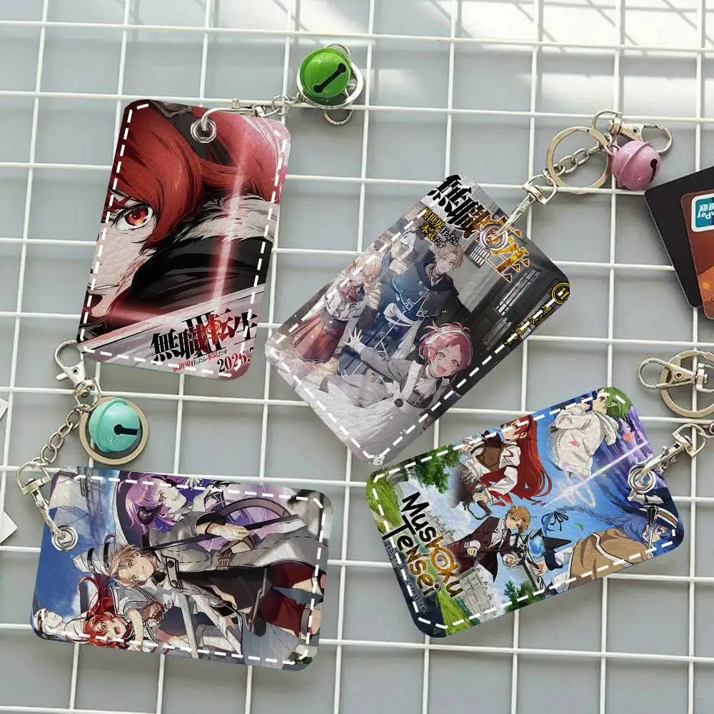 1pc M-Mushoku T-Tensei Jobless Reincarnation Card Case Keychain Access Card Bag Key Tag Ring Leather Card Holder Key Ring Access
