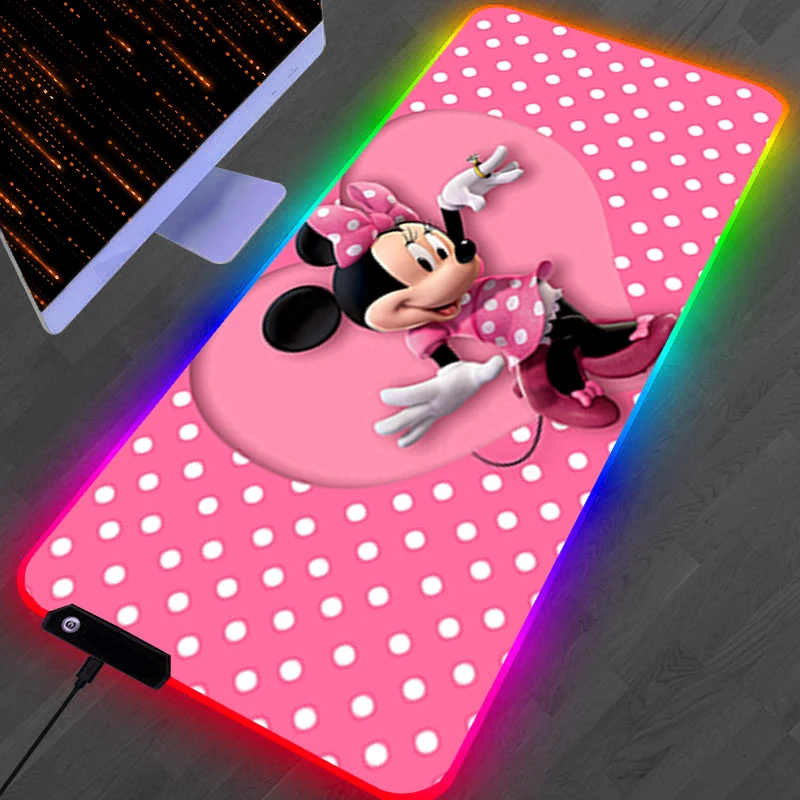 

RGB LED Mouse Pad Laptop Rubber Extended Pad Desk Mouse Mat Computer Game HD Mousepad PC Accessories M-minnie Mouse Keyboard Pad