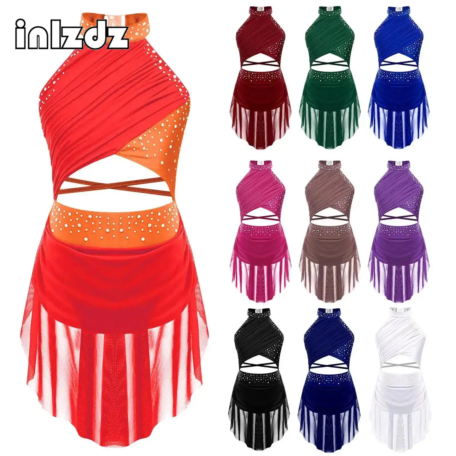 

Gymnatics Leotard Jumpsuit for Child Girls Ballet Leotards Dress Sheer Mesh Bodysuit Lyrical Dancing Performance Skating Costume