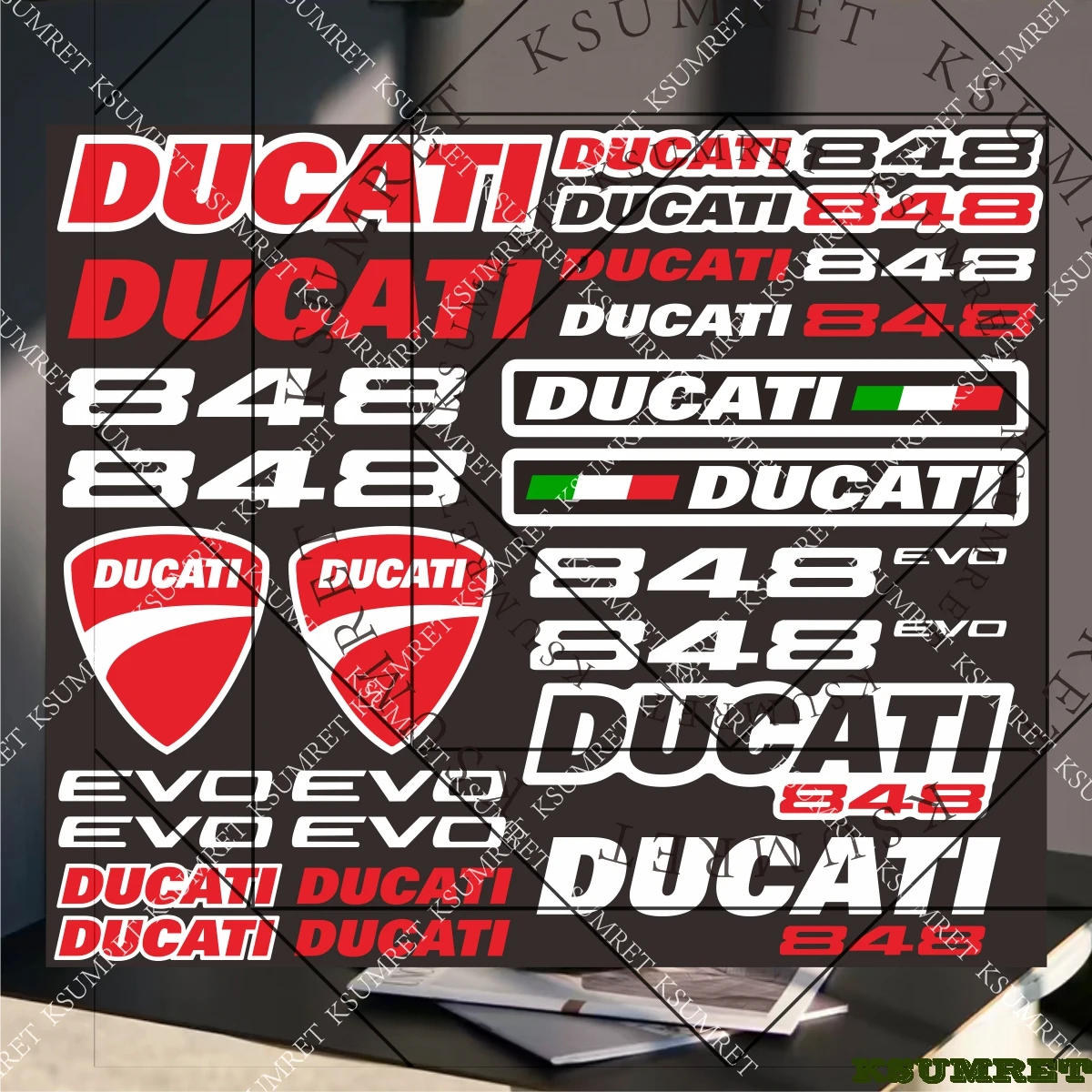Vinyl-Motorrad-Aufkleber, Helm-Tank-Körper-Dekoration für Ducati 848 Aufkleber