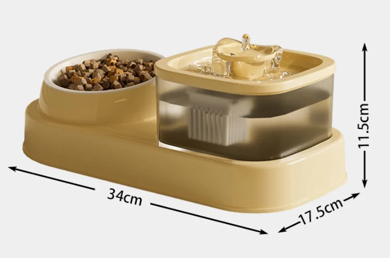 2-in-1 Eco-Friendly Electric Pet Water Dispenser Ceramic Stainless Steel Cat Bowls Solid Pattern All-in-One Food Water Machine