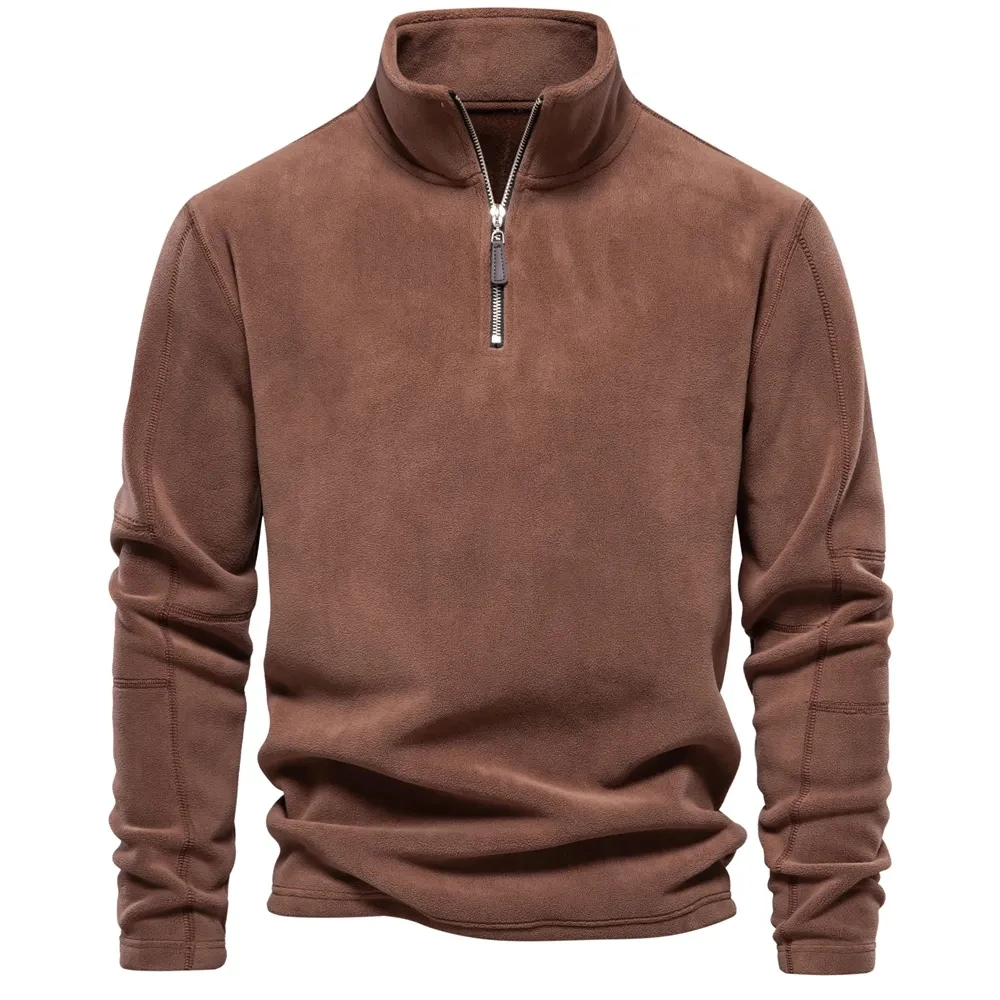 Nueva chaqueta gruesa de lana cálida para hombre, jersey con cuello con cremallera para otoño e invierno, sudadera de calidad de marca para hombre,