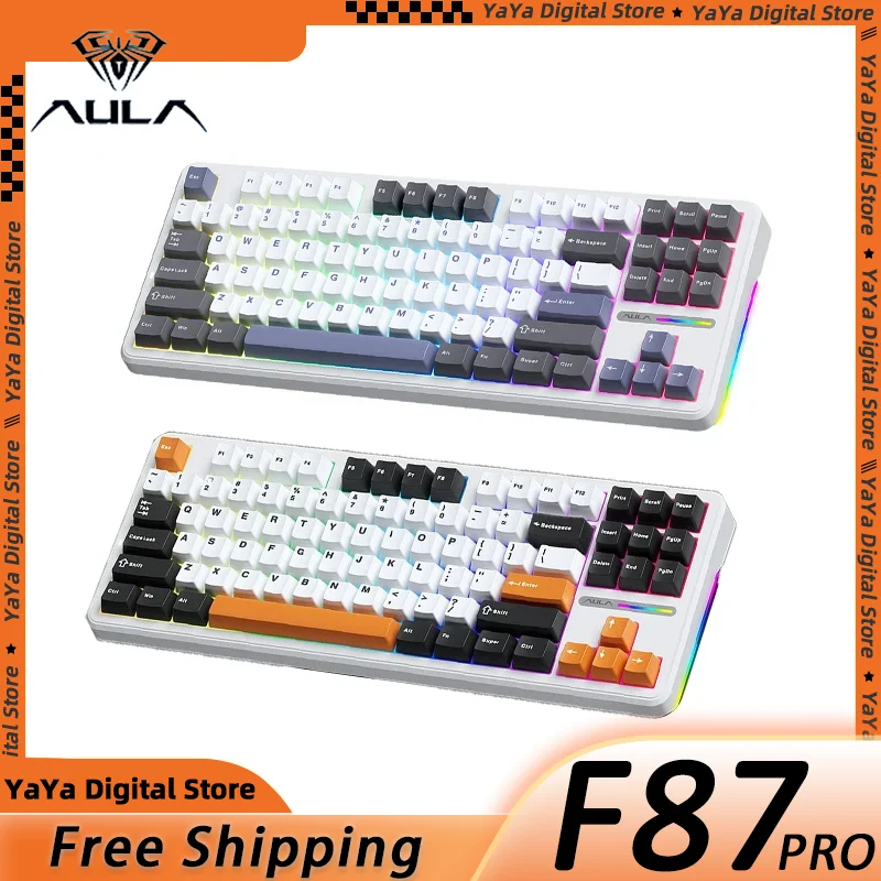 

AULA F87 Mechanical Keyboard 3 Mode 2.4G/USB/BT Tri Mode Wireless Gaming Keyboard 87 Keys Hot Swap Switch RGB PBT for PC Laptop