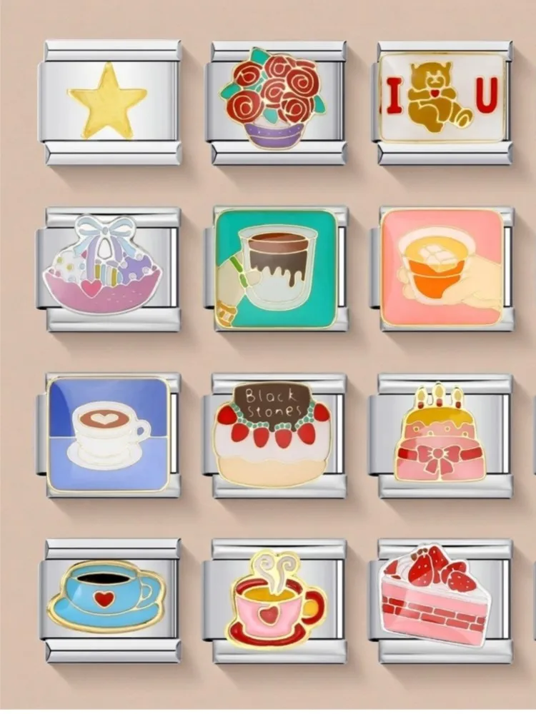 Mode Cappuccino gâteau café tarte aux pommes pouding italien charme liens ajustement 9mm Bracelet en acier inoxydable bijoux bricolage fabrication de perles