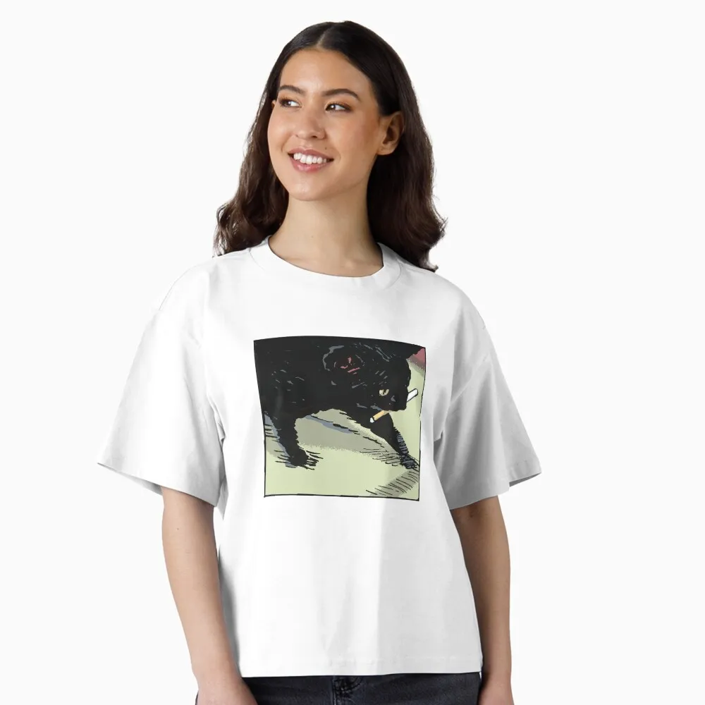 

Smoking Cat Graphic Print Summer Luxury Brand Pure Cotton Men's and Women's T-shirt Short Sleeve Trend Fashion Streetwear