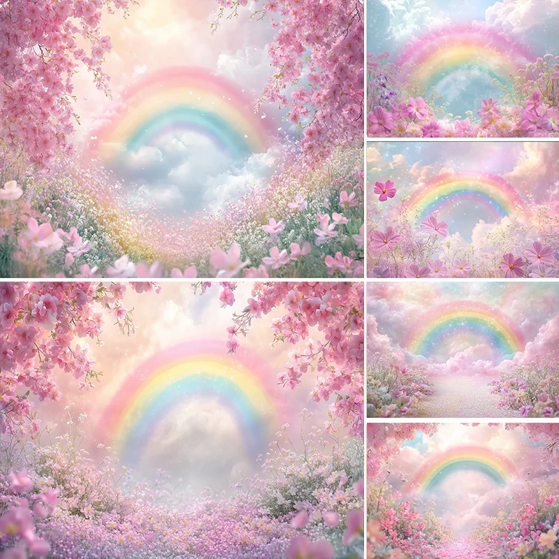 

LS Spring Easter Flowers Rainbow Backdrops Kids Baby Photography Child Cake Smash Photocall Decors Country Backgrounds